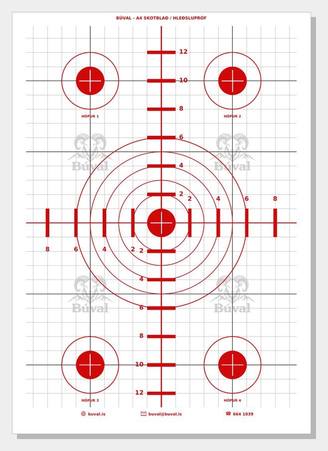 Skotblað A4, hringir, rautt – printable shooting target
