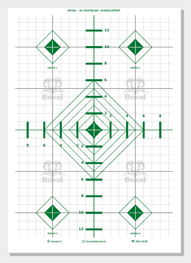 Skotblað A4, demantar, grænt – printable shooting target