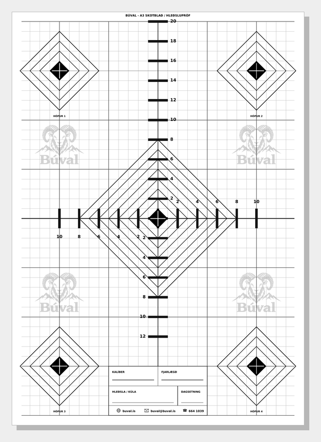Skotblað A3, demantar, svart – printable shooting target