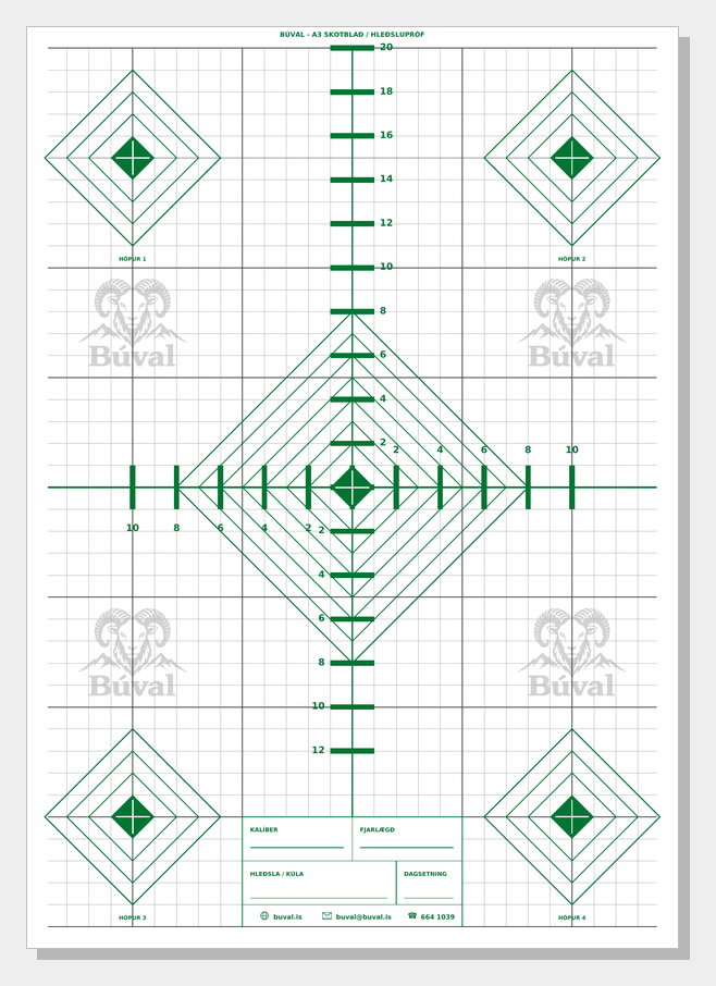 Skotblað A3, demantar, grænt – printable shooting target
