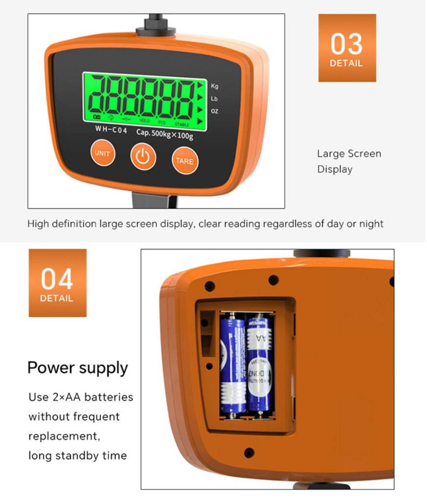 High Precision WH-C04 Portable LCD Display Electronic Scale 500kg/100g